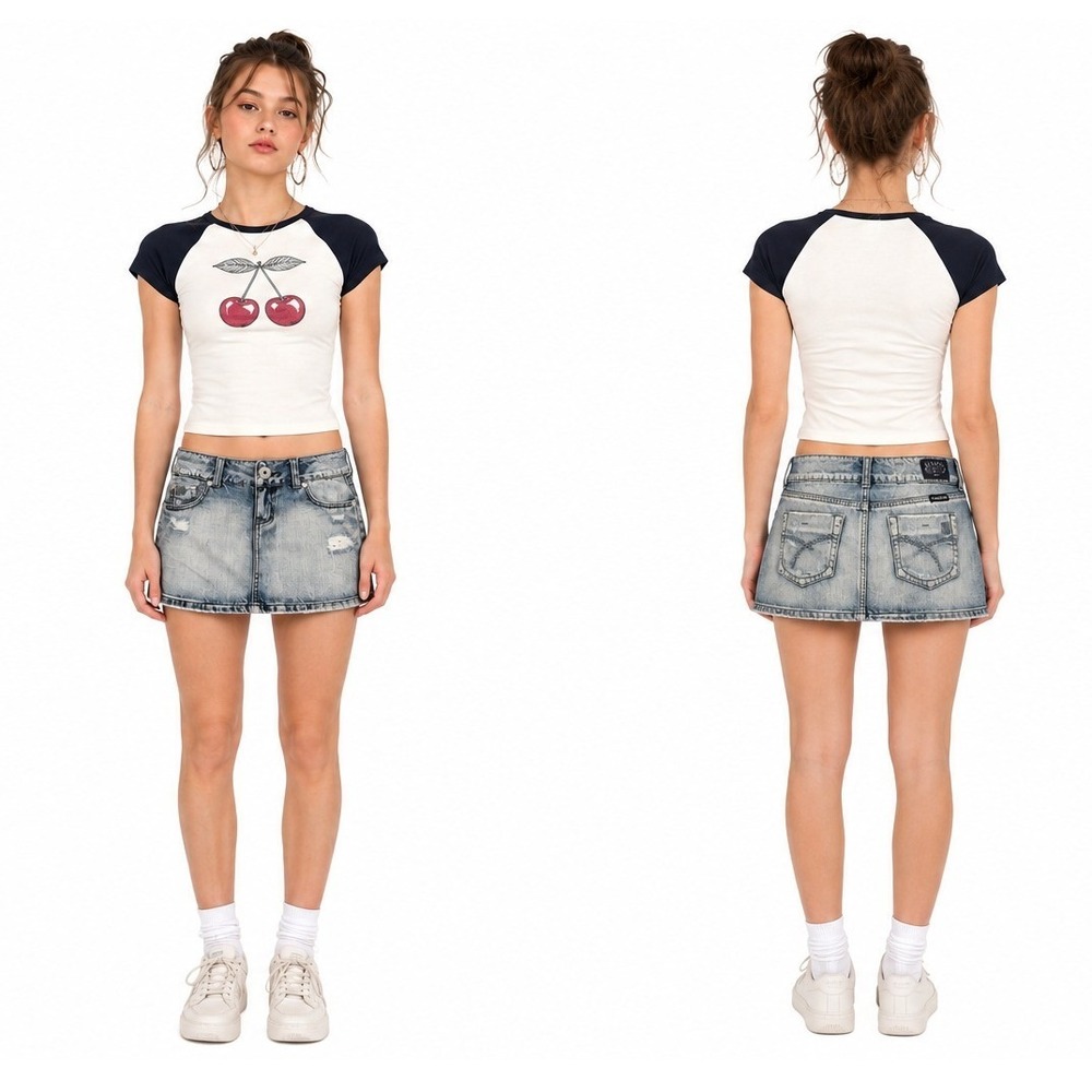 Hint Jeans 90s Y2K Denim Micro Mini Skirt 5 Blue Low Rise Distressed‎ Indie Boho